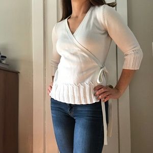Ann Taylor Loft White wrap sweater